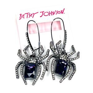 Betsey Johnson Purple Gem SPIDER Dangle Drop EARRINGS Crystal Glass Halloween